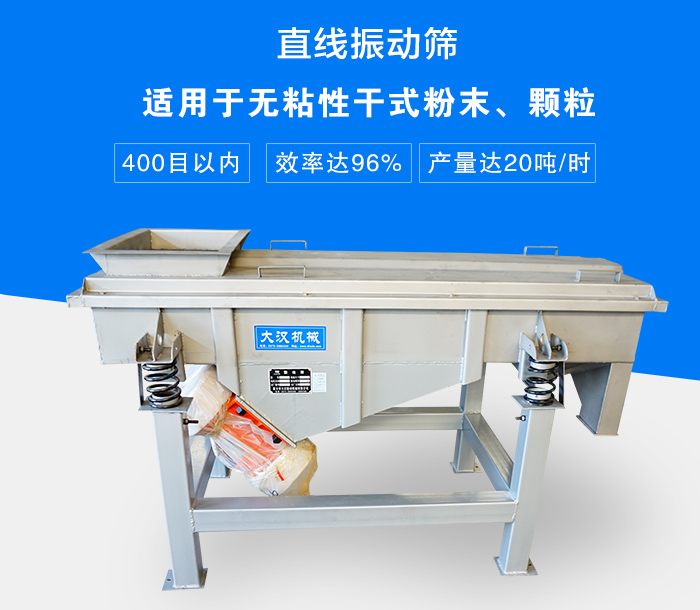 直線振動篩適用于無粘性干式粉末、顆粒，產(chǎn)量達20噸/時