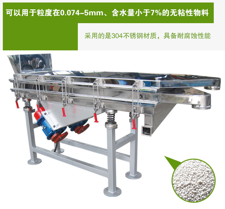 復合肥振動篩采用的是304不銹鋼材質，具備耐腐蝕性能